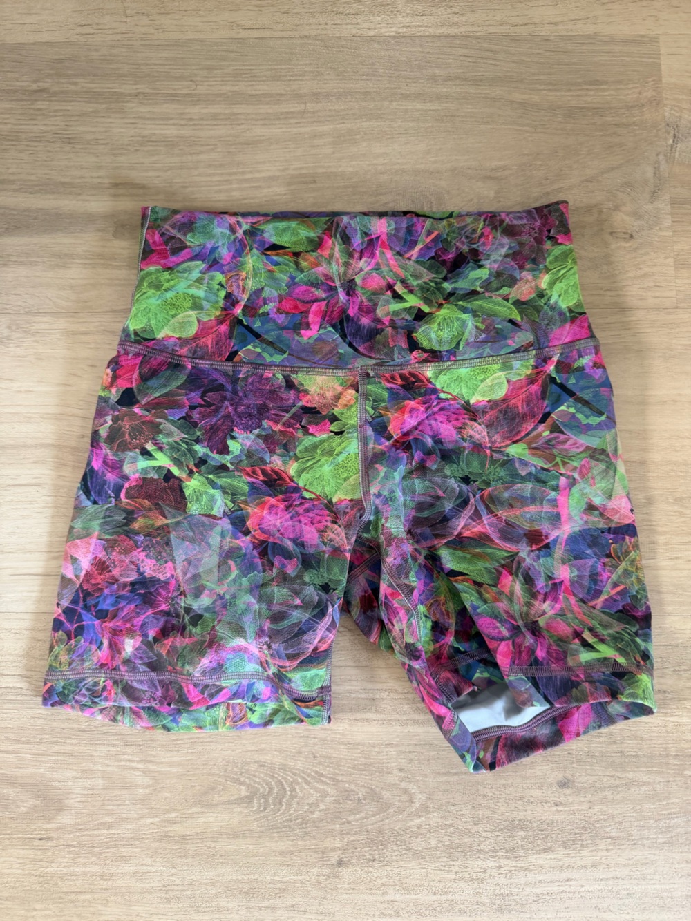 lululemon athletica Neon Floral High-Rise Bike Shorts in Pink, Green, Purple